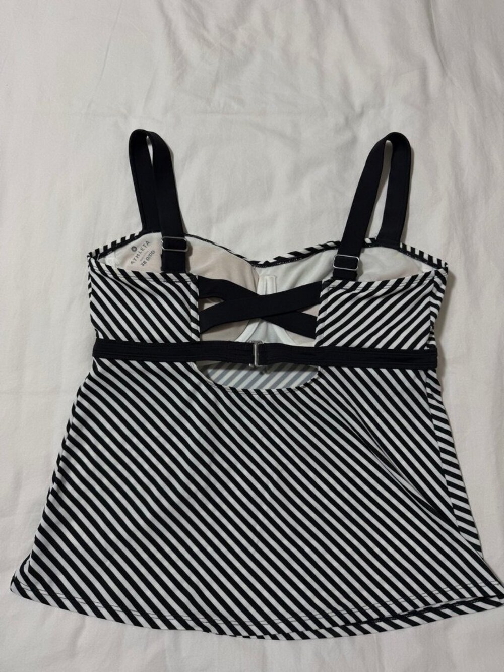 NWT Athleta 38 D/DD Black White Stripe Bra Cup Tankini Swim Top - Picture 3 of 3